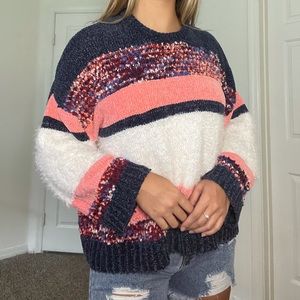 Fuzzy striped colorful sweater